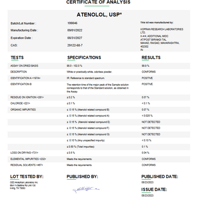 Atenolol USP For Compounding (API) (Rx)