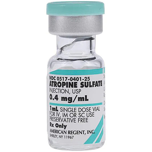 Atropine Sulfate Injection 0.4mg/mL Single-Dose Vials 1 mL x 25/Pack (Rx)