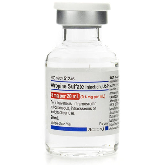 Atropine Sulfate Injection 8 mg/20mL (0.4mg/ml) Multiple Dose Vials 20 mL x 10/Box (Rx)