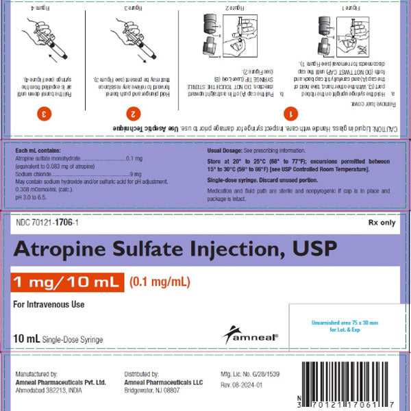 Atropine Sulfate Injection Prefilled Syringes 0.1 mg / mL Preservative Free 10 mL x 24/Box