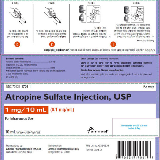 Atropine Sulfate Injection Prefilled Syringes 0.1 mg / mL Preservative Free 10 mL x 24/Box