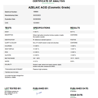 Azelaic Acid (Cosmetic Grade) For Compounding (API) (Rx)