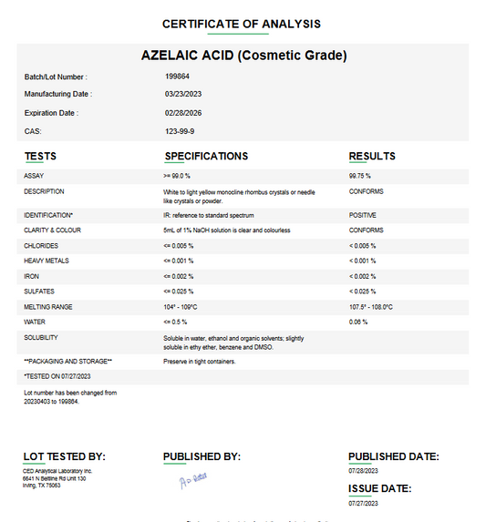 Azelaic Acid (Cosmetic Grade) For Compounding (API) (Rx)