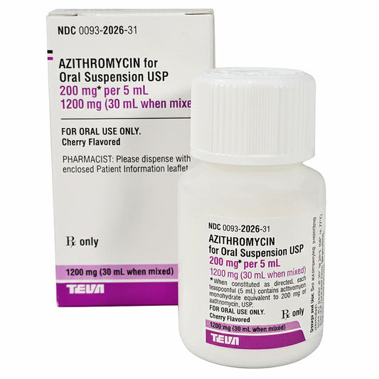 Azithromycin Liquid Oral Suspension Solution 200mg/ 5ml Pediatric Strength 30 mL (Rx)