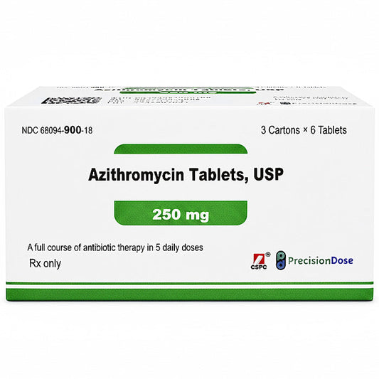 Azithromycin Tablets 250 mg USP 3 Cartons of 6 (18 Count) (RX)