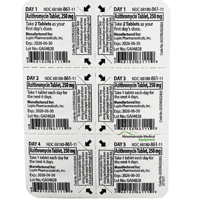 Azithromycin Tablets 250 mg Blister Pack of 6 by Lupin (RX)