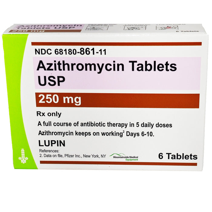 Azithromycin Tablets 250 mg Blister Pack of 6 by Lupin (RX)