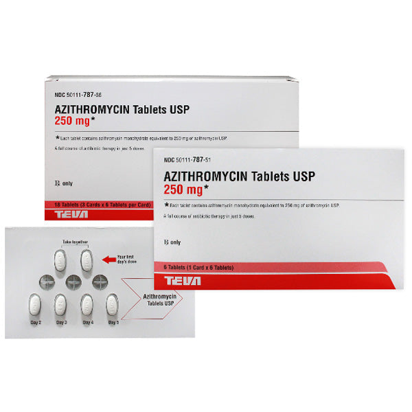 Azithromycin Tablets 250 mg by Teva Pharma 18 Count (3 x 6 Tablets) (RX)