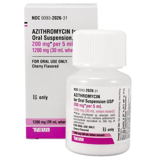 Azithromycin Liquid Oral Suspension Solution 200mg/ 5ml Pediatric Strength 30 mL (Rx)