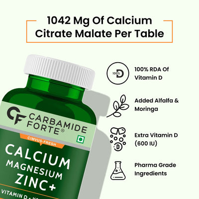 Carbamide Forte Calcium & Vitamin D3 Tablets | Calcium Magnesium Zinc - Bone Health & Joint Support - 120 Tablets