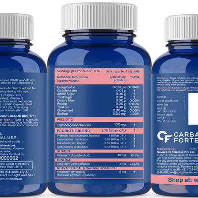 Carbamide Forte Probiotics Supplement 2.75 Billion with Prebiotics -100 Capsules