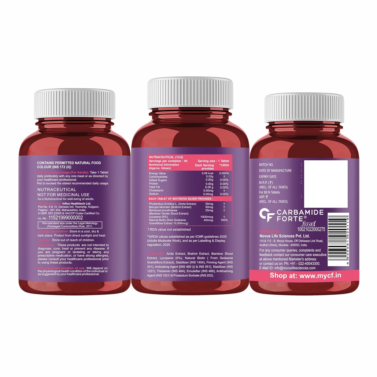 Carbamide Forte Biotin Tablets for Hair Growth with Amla, Brahmi & Bamboo Extract | Hair Growth Tablet | Hair Vitamins | Hair Supplements for Women & Men - 90 Veg Tablet