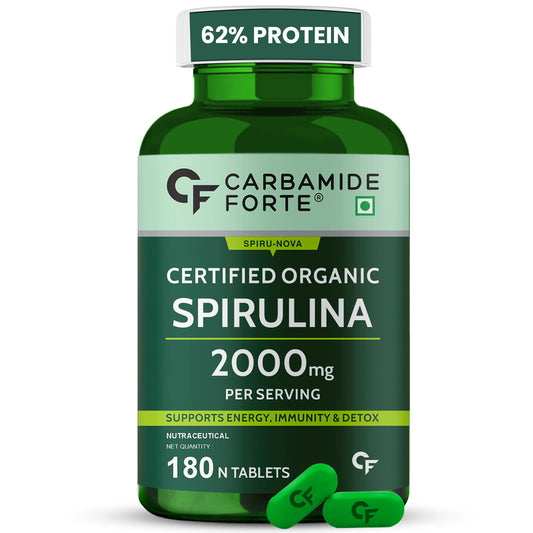 Carbamide Forte Organic Spirulina Tablets 2000 mg Per Serving - Spirulina Supplement | Supports Energy, Immunity & Detox | Certified Spirulina Organic Tablet - Veg 180 Tablets