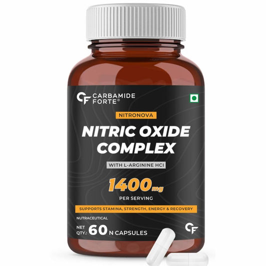 Carbamide Forte Nitric Oxide Supplement 1400mg with L-Arginine HCL, AAKG, L Citrulline Malate, Beet Root Extract & Caffeine – 60 Veg Capsules