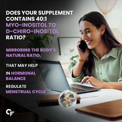 Carbamide Forte PCOS Supplements for Women with 40:1 Ratio of Myo Inositol to D Chiro Inositol | Hormonal Balance for Women | Inositol Supplement for PCOS - 60 Veg PCOS Tablets