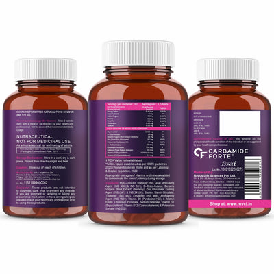 Carbamide Forte PCOS Supplements for Women with 40:1 Ratio of Myo Inositol to D Chiro Inositol | Hormonal Balance for Women | Inositol Supplement for PCOS - 60 Veg PCOS Tablets