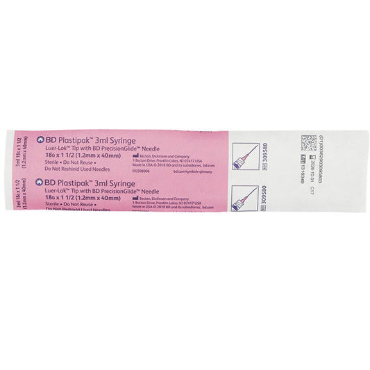 BD Plastipak 3 mL Syringe 18 gauge x 1.5 inch with PrecisionGlide Needle Luer-lok 100 box