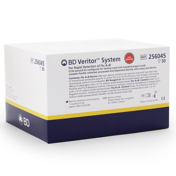 BD Veritor Plus System Influenza A+B Nasal Swab Test Kit, Nasopharyngeal Swab Sample, 30 Tests Per Box