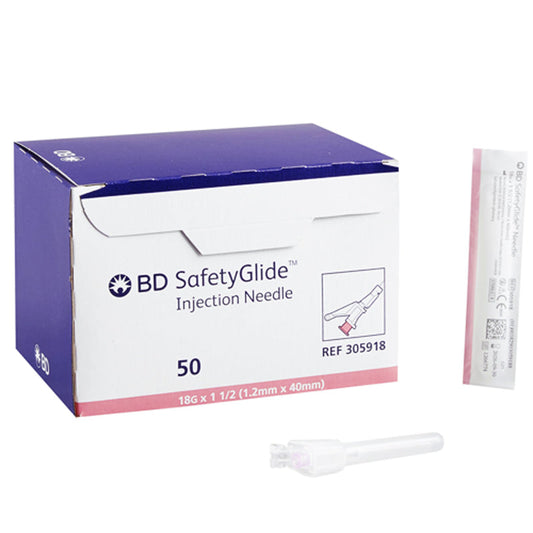 Hypodermic Needles 18g x 1.5 inch BD SafetyGlide, 50/box