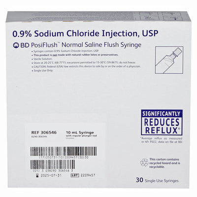 BD Saline Flush Syringe (Sodium Chloride 0.9%) PosiFlush 10 mL, 30/box