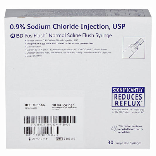 BD Saline Flush Syringe (Sodium Chloride 0.9%) PosiFlush 10 mL, 30/box