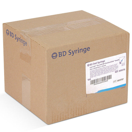 BD 25 Gauge x 5/8 Luer-Lok Syringes with attached PrecisionGlide Hypodermic Needle 100/Box