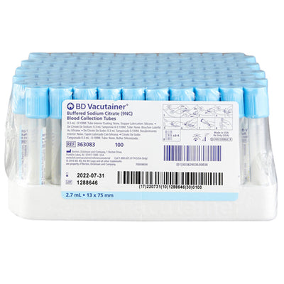 Citrate Tubes BD Vacutainer Blue Top Tube 2.7 mL, 13mm x 75 mm, 100/Pack