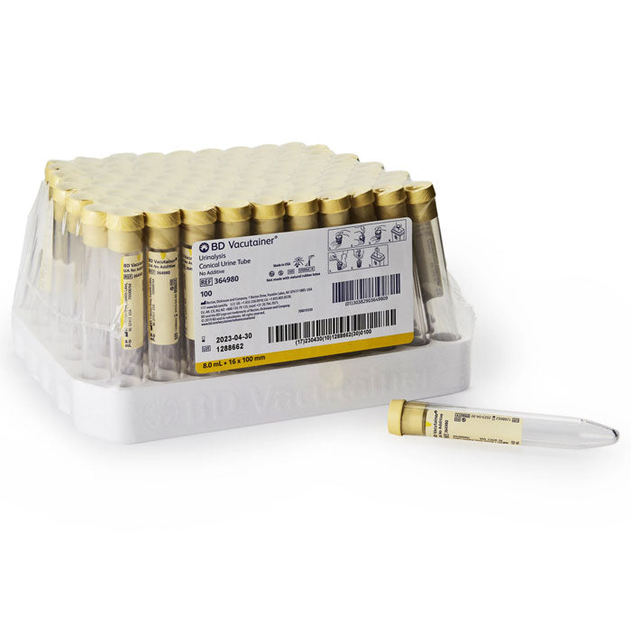 BD 364980 Vacutainer Plus Urinalysis Conical Urine Tubes 16x100mm, 8.0 mL, 100/box