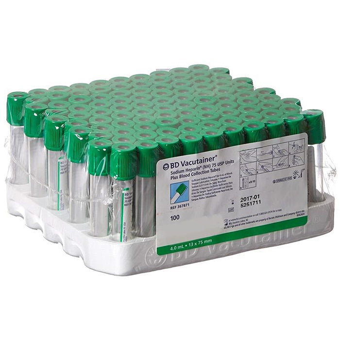 BD Vacutainer Lithium Heparin Blood Collection Tubes 13mm x 75mm, 100/box