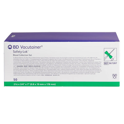 BD Vacutainer Blood Collection Set 21 gauge x 3/4" with 7" Tubing and Luer Adapter, 50/pk