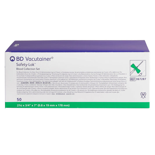BD Vacutainer Blood Collection Set 21 gauge x 3/4" with 7" Tubing and Luer Adapter, 50/pk