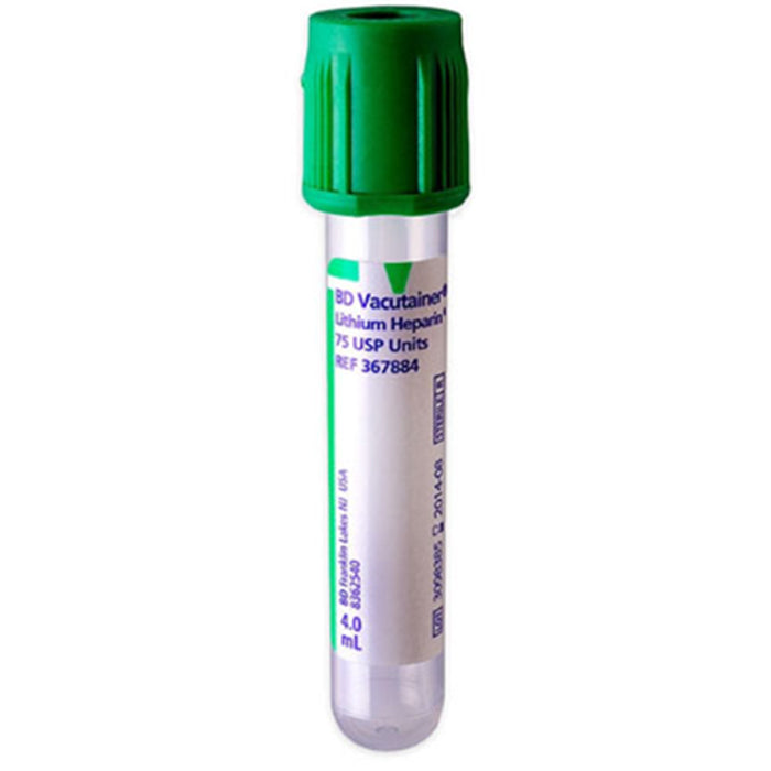 BD 367884 Vacutainer Lithium Heparin 4 mL Blood Collection Tubes 13mm x 75mm, 100/box