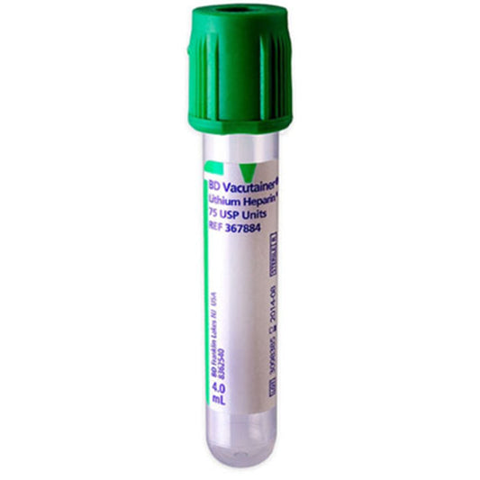 BD 367884 Vacutainer Lithium Heparin 4 mL Blood Collection Tubes 13mm x 75mm, 100/box