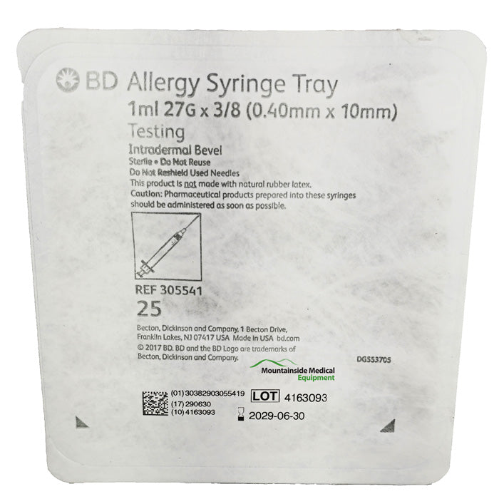 BD Allergist Tray 27 gauge x 3/8 Syringes, 1 mL Thin Wall, 25 Count