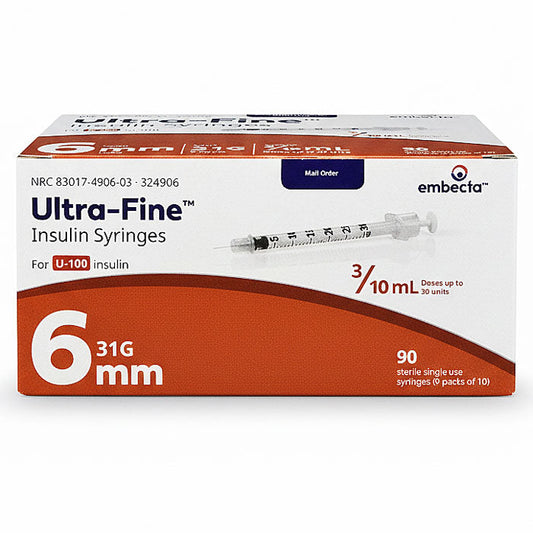 BD Insulin Syringes 31 gauge x 3/10 mL Ultra-Fine Needle 6mm, Sterile 90/box