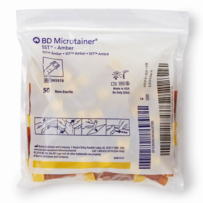BD Microtainer SST Amber Capillary Blood Collection Tubes with Clot Activator & Separator Gel and Microgard Closure 15.3 x 46mm, 50/box