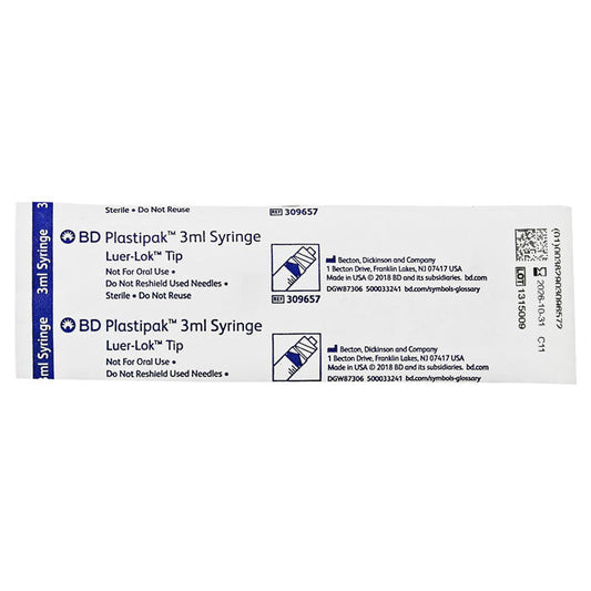 BD Plastipak 3 mL General Purpose Syringe with Luer Lok Tip Without Safety 200/Box