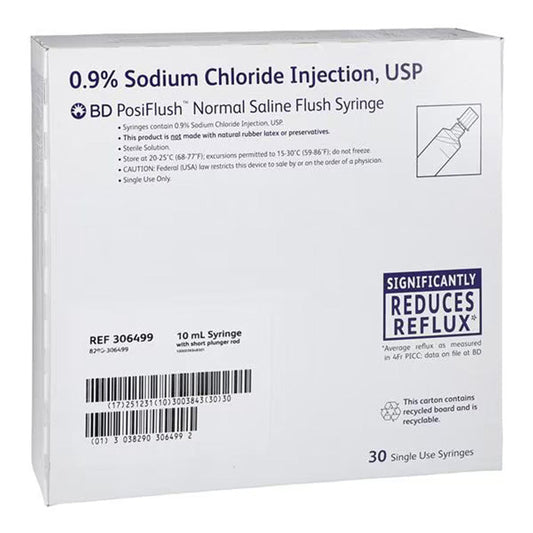 BD PosiFlush IV Flush Solution Sodium Chloride 0.9% Injection Prefilled Syringe 10 mL, 30/box