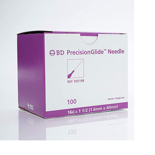 BD PrecisionGlide Hypodermic Needles 16 g  x 1.5", 100/box