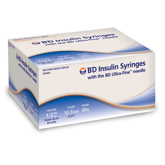 BD 328466 Insulin Syringes 0.5 mL with Ultra-Fine Needle 12.7mm x 30 Gauge, 100/box