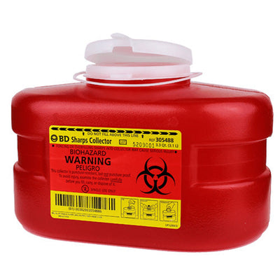 BD 3.3 Quart Sharps Collector, Red color with Funnel Top