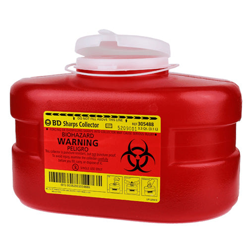 BD 3.3 Quart Sharps Collector, Red color with Funnel Top