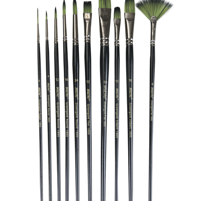 Brustro Artists Greengold Acrylic Brushes Assorted Set of 10. (Comes in an Elegant Black Zippered Wallet)