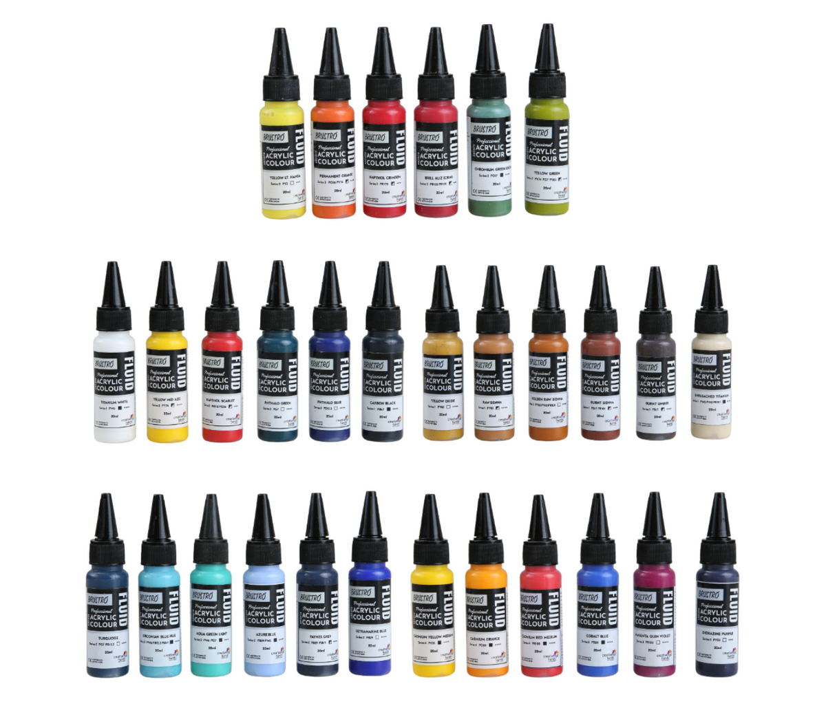 Brustro Professional Artists’ Fluid Acrylic 20 ml Full Range of 30 Shades