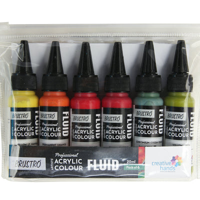 Brustro Professional Artists’ Fluid Acrylic 20 ml Tropical Paradise (Pack of 6) (Yellow Light Hansa, Chromium Green Oxide, Yellow Green, Brill Aliz, Napthol Crimson, Permanent Orange)