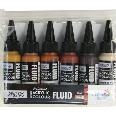 Brustro Professional Artists’ Fluid Acrylic 20 ml Down to Earth Pack of 6 (Burnt Sienna, Burnt Umber, Yellow Oxide, Raw Sienna, Unbleached Titanium, Golden Raw Sienna)