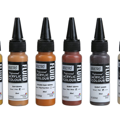 Brustro Professional Artists’ Fluid Acrylic 20 ml Down to Earth Pack of 6 (Burnt Sienna, Burnt Umber, Yellow Oxide, Raw Sienna, Unbleached Titanium, Golden Raw Sienna)