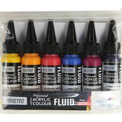 Brustro Professional Artists’ Fluid Acrylic 20 ml High Chroma (Pack of 6) (Cadmium Orange, Cadmium Yellow Medium, Cadmium Red Medium, Cobalt Blue, Dioxazine Purple, Magenta Quinh Violet, 20 ml)