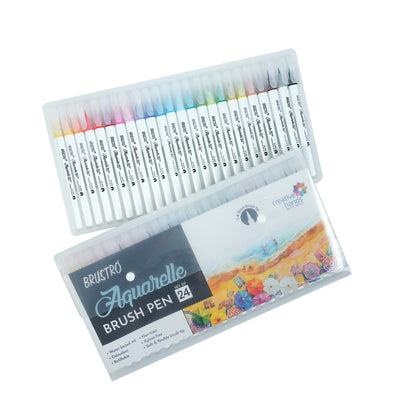 BRUSTRO Aquarelle Brush Pen | Set of 24 | Refillable, Art Markers for Students, Adults, Colouring Pens, Colors, Art Supplies, Paint, Pastel, Doodling, Marker, Drawing, Calligraphy