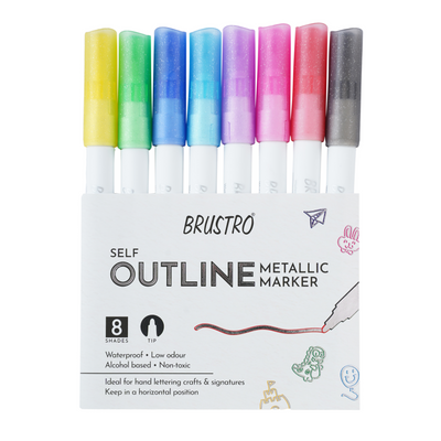 BRUSTRO Self Outline Metallic Marker Set Of 8